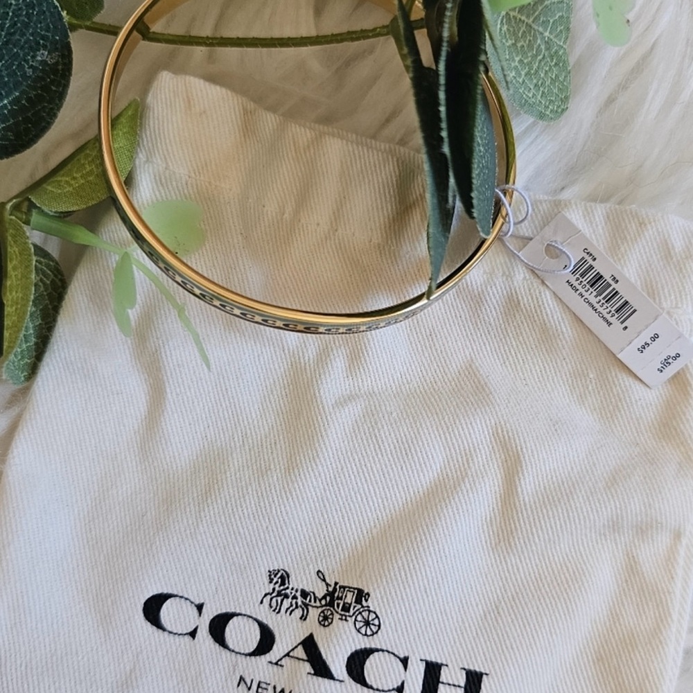 Coach Signature C bangle bracelet in gold with black and soft green/blue accents - Picture 6 of 6